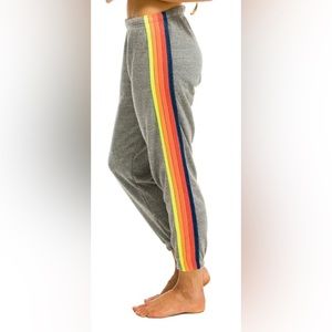 Aviator Nation 5 stripe heather grey neon sweatpants